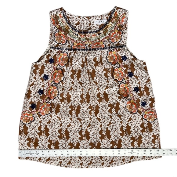 THML Brown & White Sleeveless Top w/ Multicolor Embroidery sz M Relaxed Fit - Picture 2 of 8